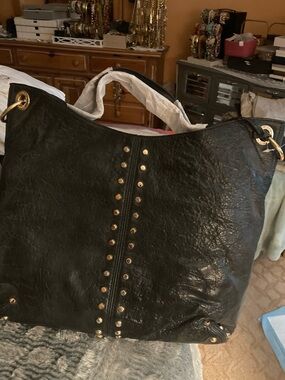 Michael Kors Black Uptown Astor Tote with Gold Stud Accents